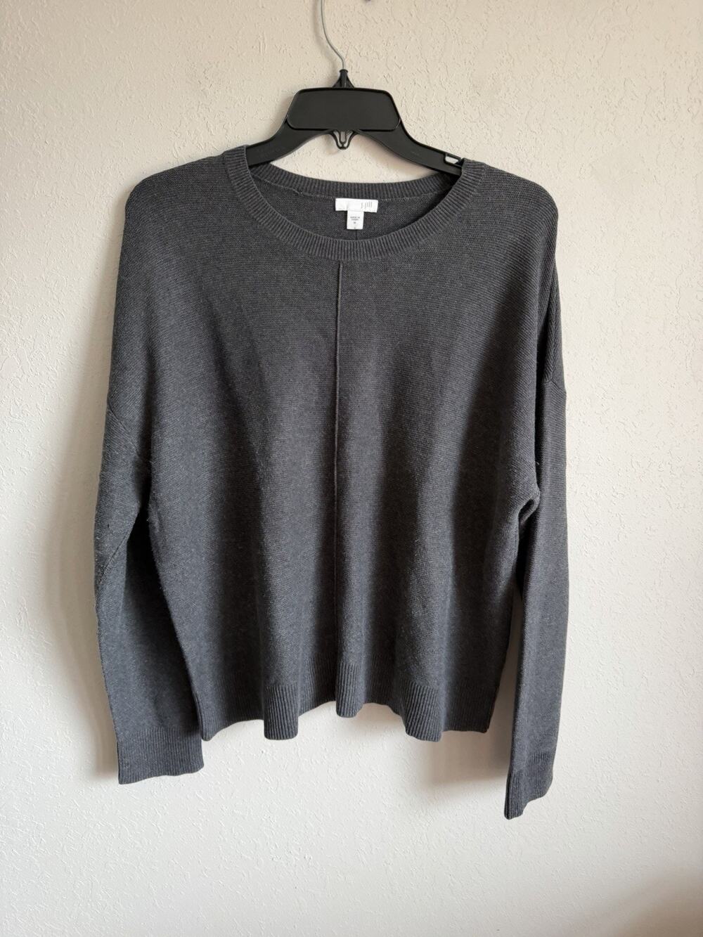 J.Jill Silk Blend Gray Single Pleat Crew Neck Sweater Womens M Minimalist Career